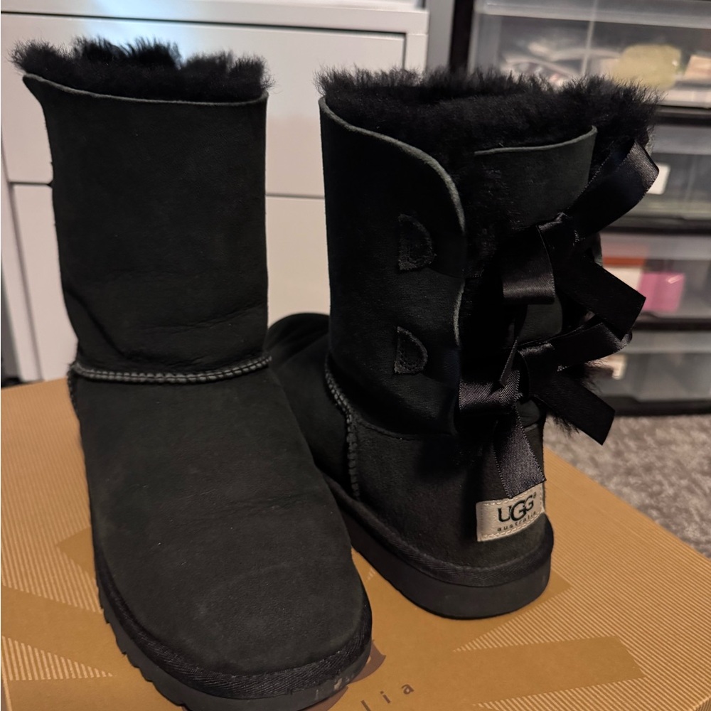 UGG Women's Black Winter Boots with Bows